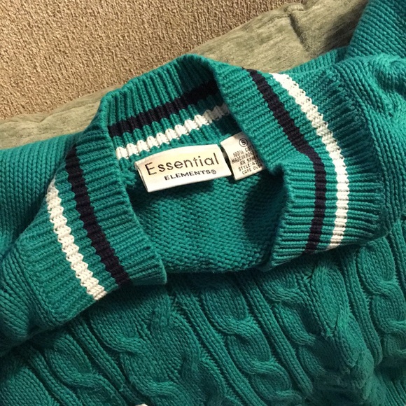 Vintage V-neck Teal stripe varsity knit sweater - Picture 5 of 6